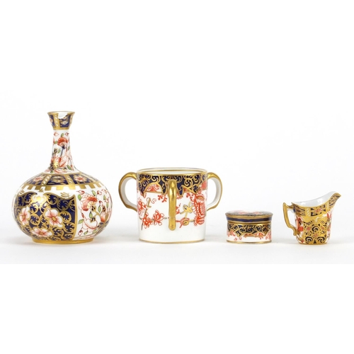 2557 - Miniature Royal Crown Derby Old Imari including a tyg, jug and vase, the largest 9.5cm high