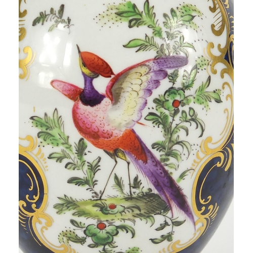 2546 - Worcester Royal China Works blue scale vase and cover, hand painted with exotic birds and insects, n... 