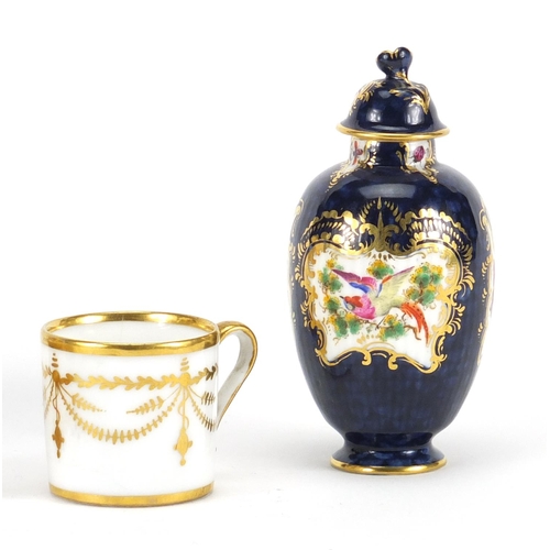 2558 - Minautre china including a Worcester blue scale vase and cover and Royal Crown Derby Old Imari cup w... 