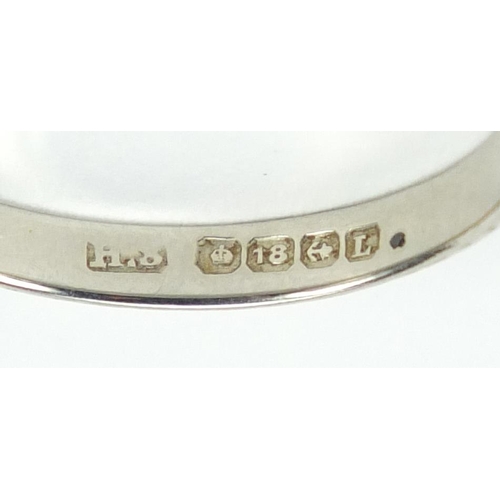 3027 - 18ct white gold wedding band, size P, approximate weight 2.1g