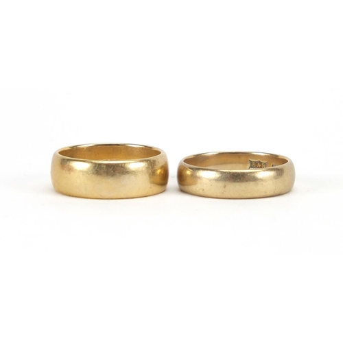 2888 - Tw 9ct gold wedding bands, size M and N, approximate weight 9.0g