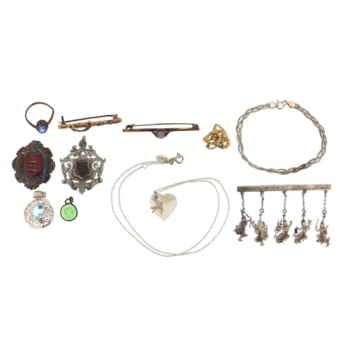 3073 - Mostly silver jewellery, two gold bar brooches and a gold tie clip, approximate weight of the gold 7... 