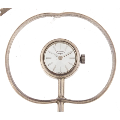 3018 - Ladies silver Rotary fob watch in the form of an apple on a silver necklace, approximate weight 35.4... 
