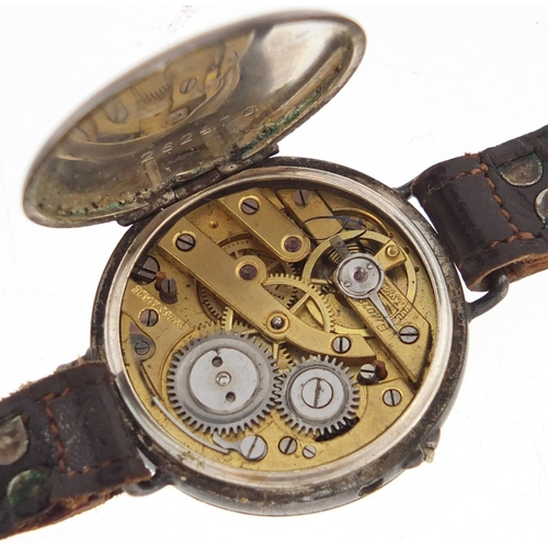 3071 - Silver and blue guilloche enamel wristwatch, 2.9cm in diameter
