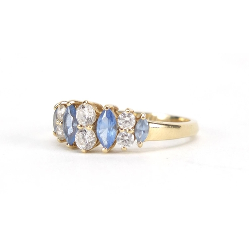 2893 - 14ct gold cubic zirconia and blue stone ring, size M, approximate weight 2.7g