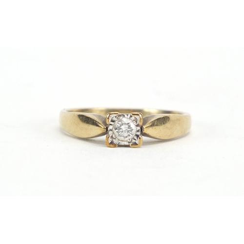 3025 - 9ct gold diamond solitaire ring, size L, approximate weight 2.1g