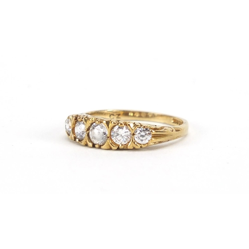 3032 - 9ct gold cubic zirconia five stone ring, size M, approximate weight 2.4g