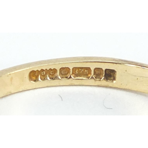 3032 - 9ct gold cubic zirconia five stone ring, size M, approximate weight 2.4g