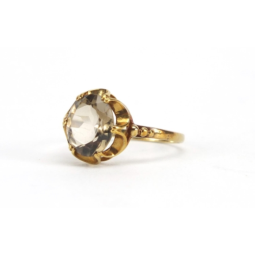 3034 - 9ct gold smoky quartz ring, size M, approximate weight 1.9g