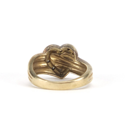 3009 - 9ct gold diamond love heart ring, size M, approximate weight 4.0g