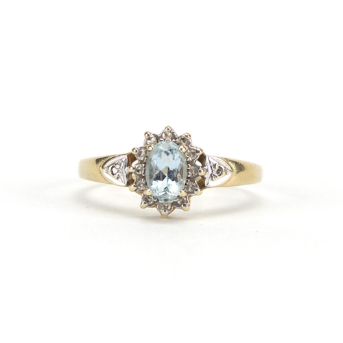 3004 - 9ct gold blue stone and diamond ring, size L, approximate weight 2.1g
