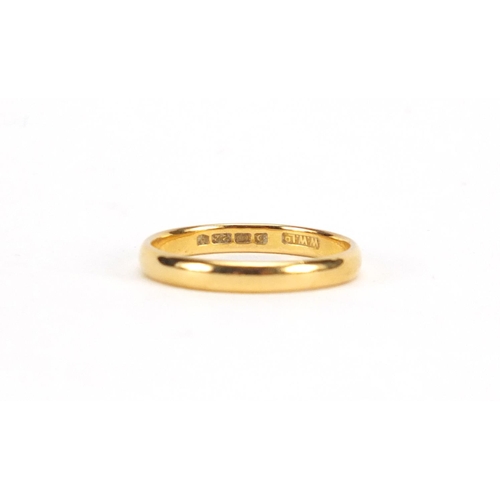 3078 - 22ct gold wedding band, size P, approximate weight 2.9g