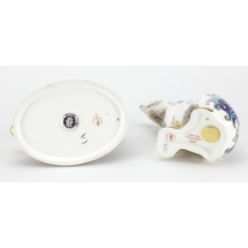 2527 - Two Royal Crown Derby paperweights with stoppers comprising polar bear and swan, the largest 10.5cm ... 