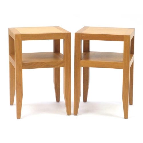 2139A - Pair of contemporary light oak square occasional tables with under tiers, 61cm H x 39.5cm W x 39.5cm... 