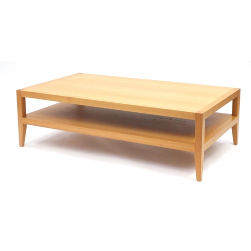 2123 - Contemporary light oak rectangular coffee table with under tier, 42cm H x 140cm W x 79.5cm D