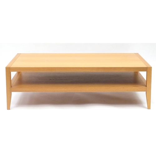 2123 - Contemporary light oak rectangular coffee table with under tier, 42cm H x 140cm W x 79.5cm D