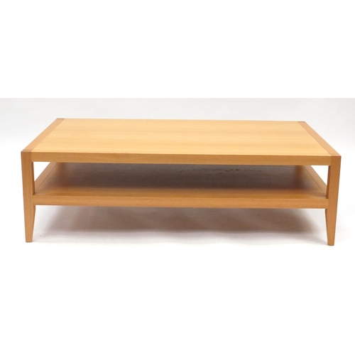 2123 - Contemporary light oak rectangular coffee table with under tier, 42cm H x 140cm W x 79.5cm D