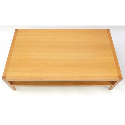 2123 - Contemporary light oak rectangular coffee table with under tier, 42cm H x 140cm W x 79.5cm D