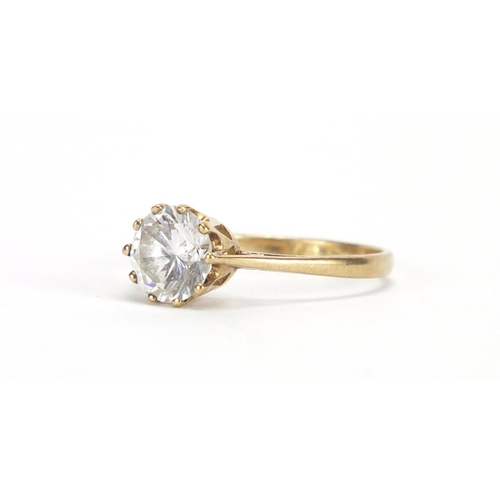 3013 - 9ct gold clear stone solitaire ring, size O, approximate weight 2.1g
