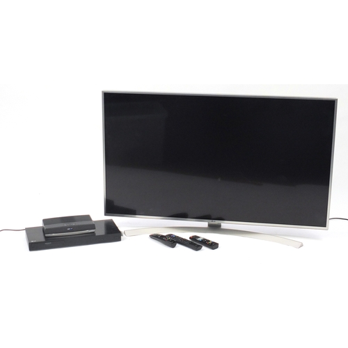 2058 - LG 49inch LED television, LG Ultra HD DVD player and a BT you view box, with remote controls