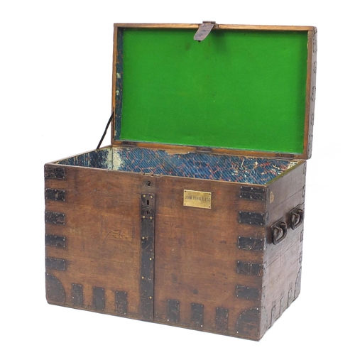 2016 - Early 19th century oak metal bound Silver Chest, with carrying handles and brass plaque, engraved Jo... 