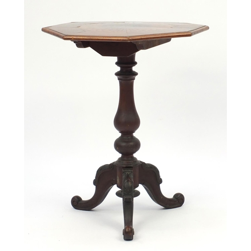 2019 - Parquetry inlaid octagonal snap top occasional table with tripod base, 73cm high x 57cm wide