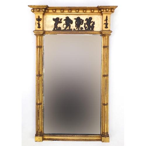 2020 - 19th century gilt framed pier mirror, decorated in relief with putti, 79cm H x 50cm W