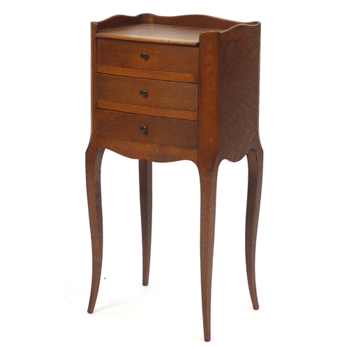2031 - French oak side table fitted with three drawers raised on cabriole legs, 70cm H x 34cm W x 26cm D