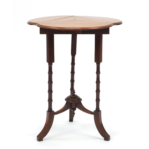 2045 - Victorian walnut and mahogany club shaped folding occasional table, raised on simulated bamboo legs,... 