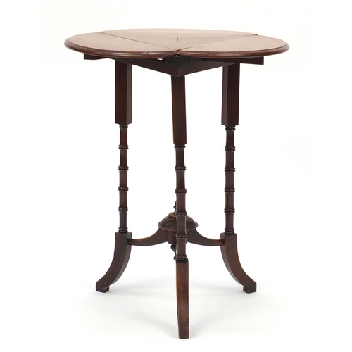 2045 - Victorian walnut and mahogany club shaped folding occasional table, raised on simulated bamboo legs,... 