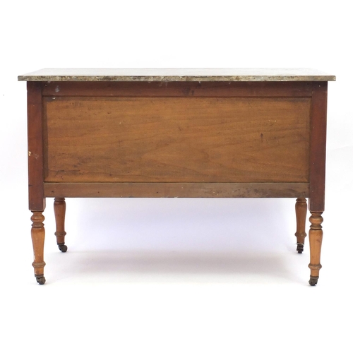 2065 - Edwardian satin walnut wash stand with grey marble top and a pair of cupboard doors, 75cm H x 106cm ... 