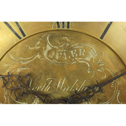 2012 - Early 19th century oak eight day long case clock, the brass dial with Roman numerals engraved Juler ... 