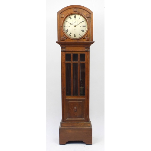 2037 - Edwardian oak eight day chiming long case clock, with subsidiary dial, the silvered face having Roma... 