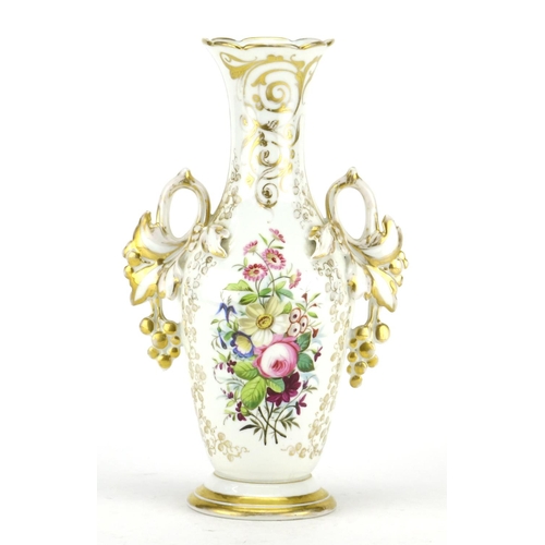 2347 - 19th century continental porcelain vase with twin handles hand painted with flowers, possibly French... 
