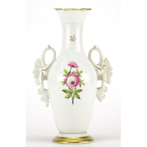 2347 - 19th century continental porcelain vase with twin handles hand painted with flowers, possibly French... 