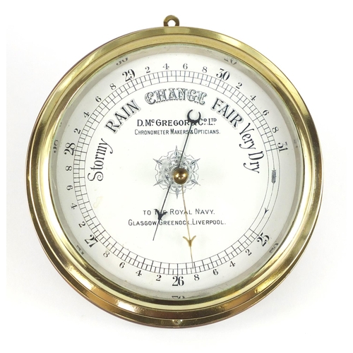 2467 - Ships bulks head wall barometer with a enamelled dial inscribed D Mc Gregor & Co To The Royal Navy G... 