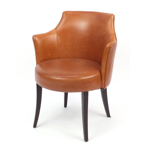 2139 - Contemporary Morgan brown leather chair on out swept tapering legs, 82cm high