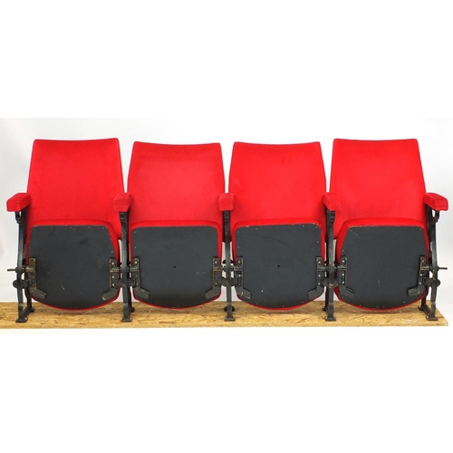 2011 - Set of ten Vintage cast iron cinema seats, the set of four 212cm wide