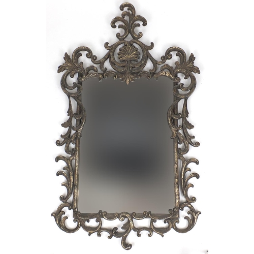 2029 - Large Rococo style silvered wall hanging mirror, 145cm x 86cm