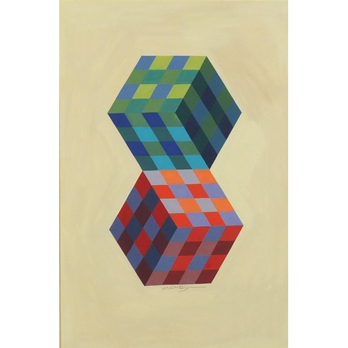 2160 - After Victor Vasarley - Abstract composition, geometric shapes, gouache, mounted and framed, 50cm x ... 