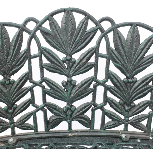2089 - Heavy green painted iron garden bench with griffin legs, 86cm H x 105cm W x 48cm D