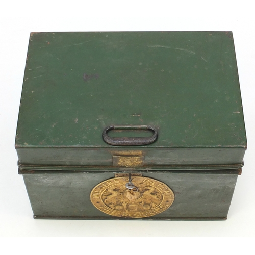 2124 - Milner's fire resistant cast iron safe with brass plaques, 35cm H x 50cm W x 35cm D