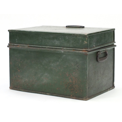 2124 - Milner's fire resistant cast iron safe with brass plaques, 35cm H x 50cm W x 35cm D