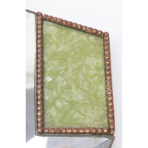 2122 - Art Deco wall hanging mirror with bevelled glass and faux jade panels, 69cm x 39cm