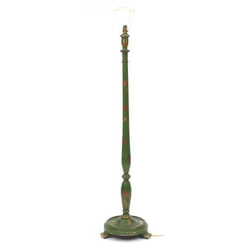 2088 - Chinese green lacquered chinoiserie standard lamp, 139cm high