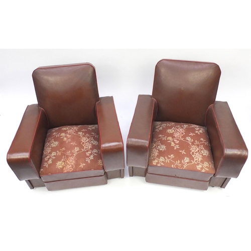2062 - Pair of Art Deco faux leather club chairs, 72cm high