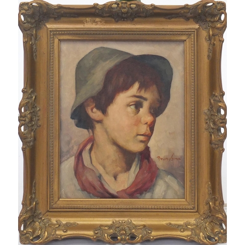 2402 - Jeanne Brandsma - Head and shoulders portrait of a young boy, oil on canvas, mounted and framed, 28.... 