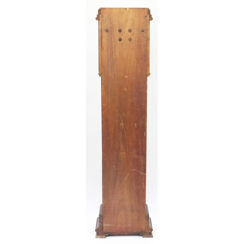 2047 - Mahogany long case clock with silvered dial and bevelled glazed door, 184cm high
