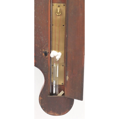 2195 - 19th century inlaid mahogany banjo barometer with silvered dials, 103cm in length