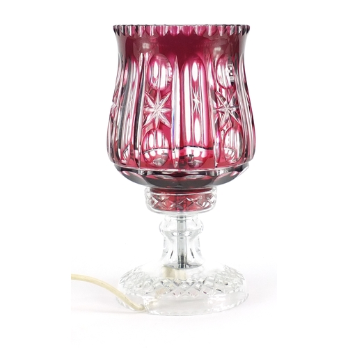 2417 - Bohemian ruby flashed cut glass table lamp, 27.5cm high